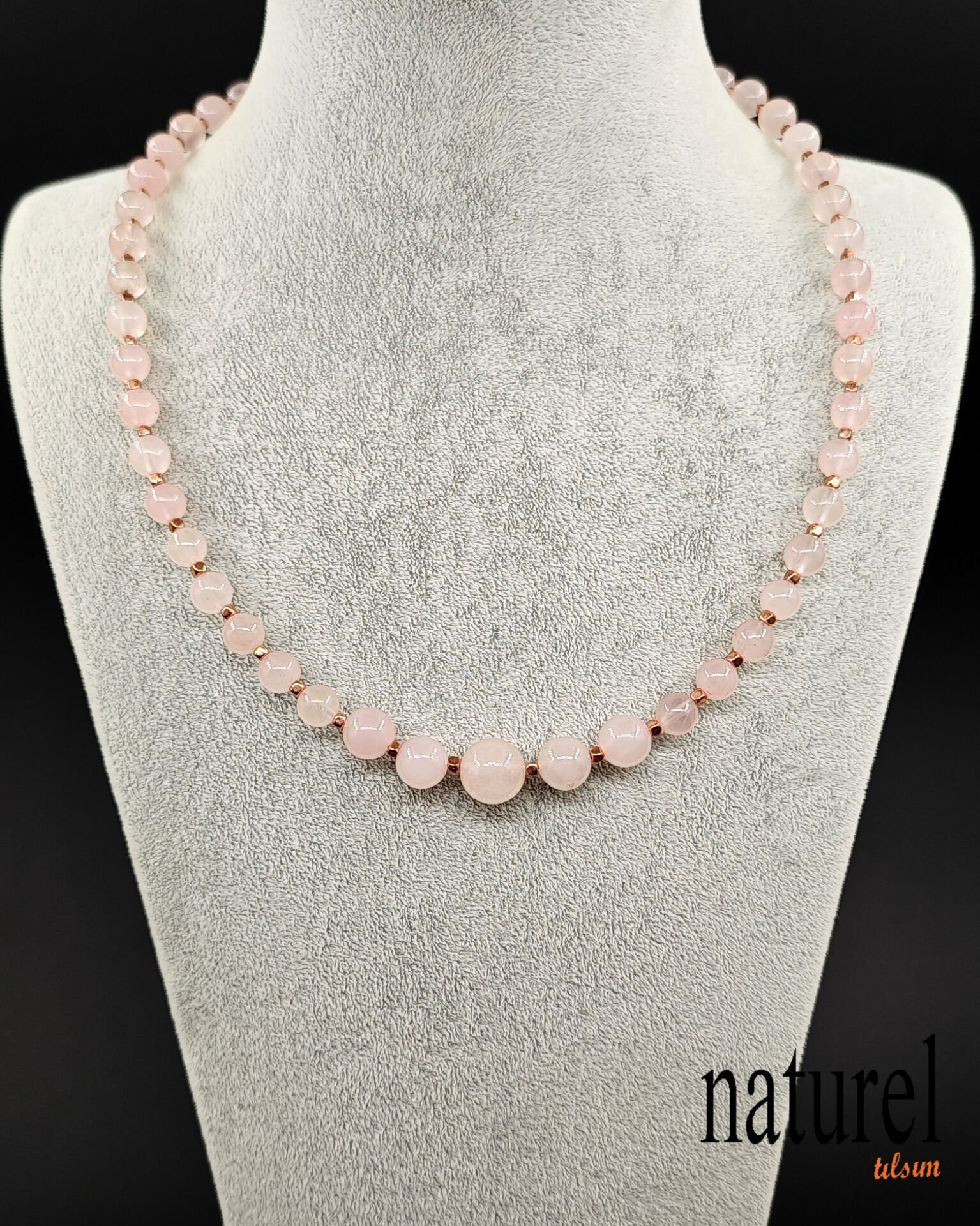 Pembe Kuvars Doğal Taş Choker Kolye