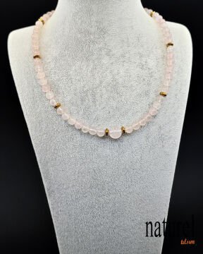 Pembe Kuvars Doğal Taş Choker Kolye